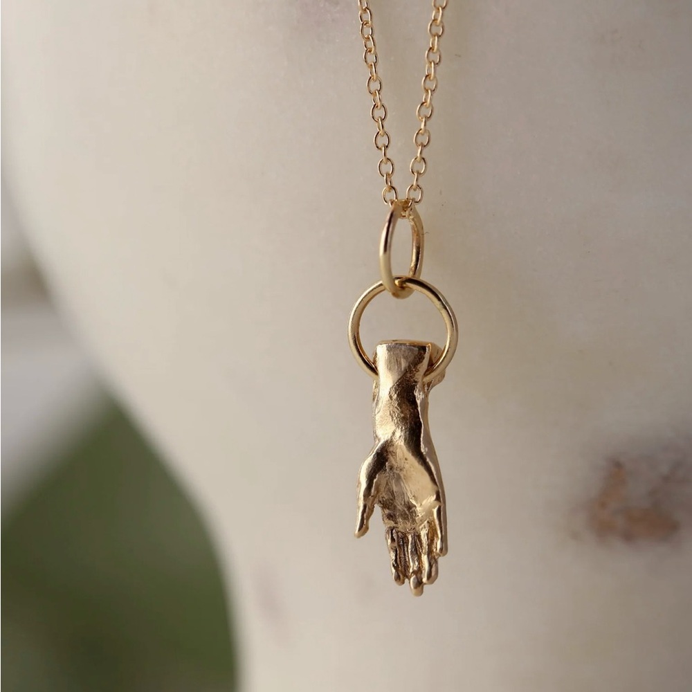 14K Gold Open Hand Talisman Necklace and Pendant